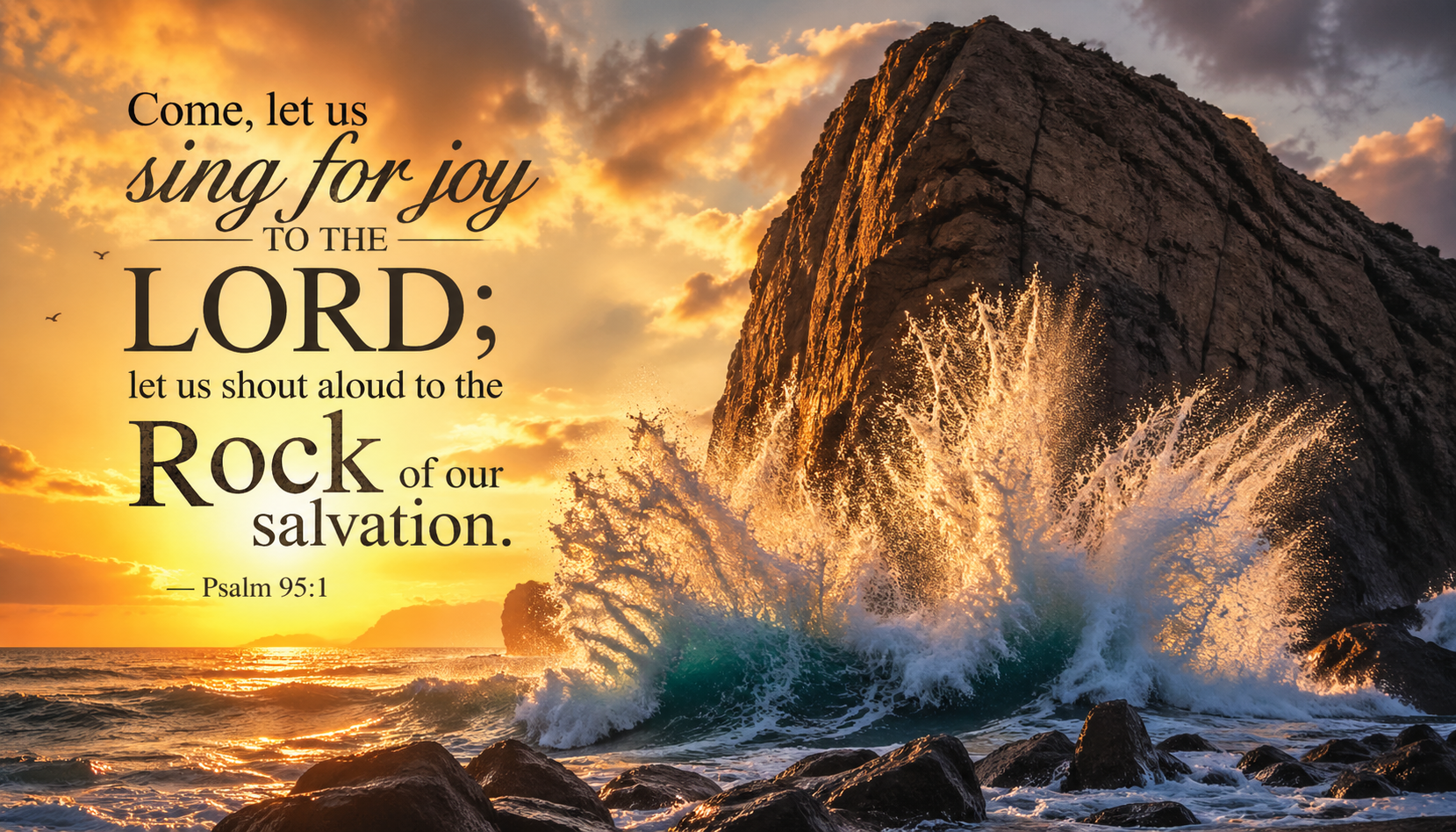 Psalm 95:1 -- Shout Aloud to the Rock Ocean Wave Wallpaper
